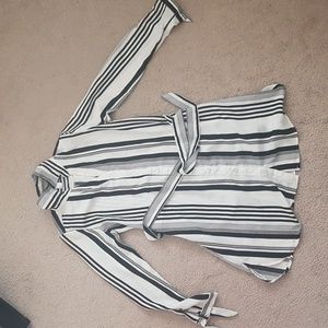 Urban Behavior Black and White Striped Button Up Blouse